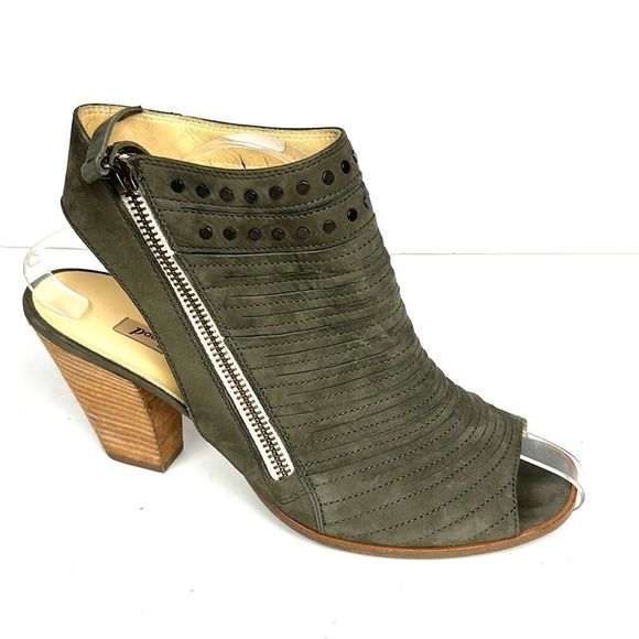 Paul Green Shoes - Paul Green Austria CAYANNE Studded Peep Toe Bootie Sandal Olive Green Leather 9